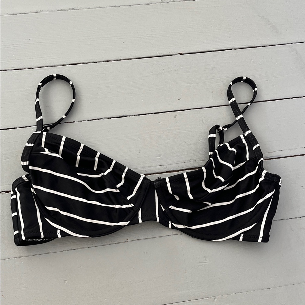 Old Navy Black and White Striped Bikini Top